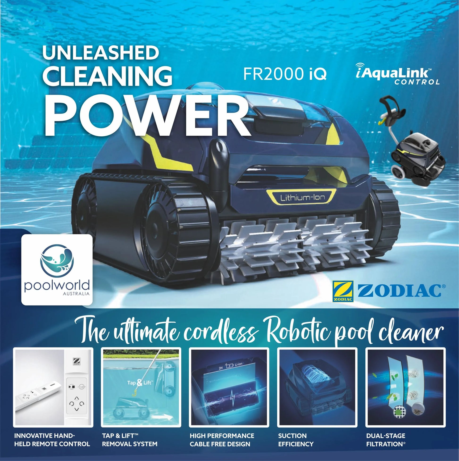Zodiac FREERIDER FR2000 IQ - Cordless Robotic Pool Cleaner, Pool World Australia