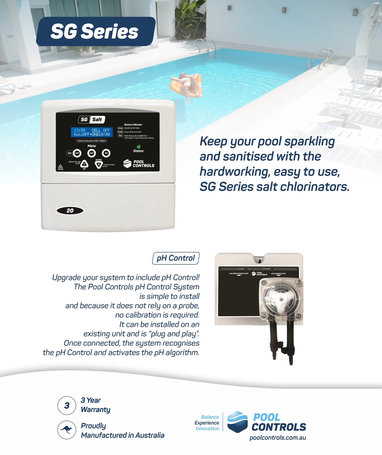 Pool Controls SG Salt Chlorinators, Pool World Australia
